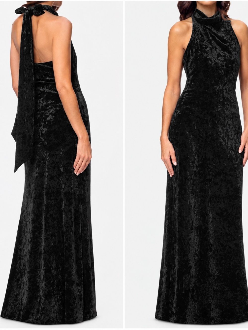 NWT a26981 Betsey & Adam velvet maxi halter black, Tie Back